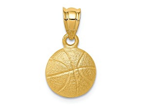 14k Yellow Gold Textured and Satin Basketball Charm