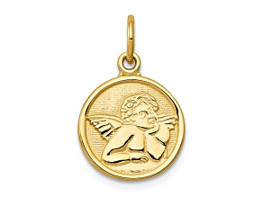 14k Yellow Gold Polished and Textured Angel Pendant
