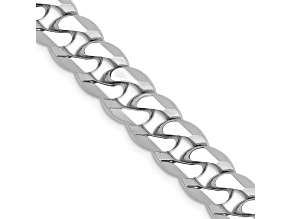 Rhodium Over 14k White Gold 8mm Solid Flat Beveled Curb 20 Inch Chain