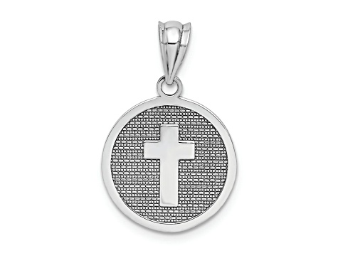 Rhodium Over 14k White Gold Textured Reversible Cross and 1st Holy Communion Charm