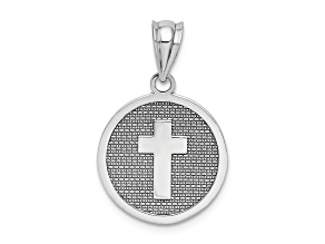 Rhodium Over 14k White Gold Textured Reversible Cross and 1st Holy Communion Charm