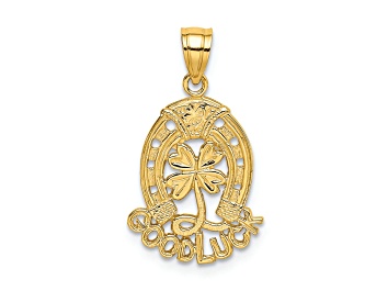 Picture of 14K Yellow Gold GOOD LUCK Horseshoe and Clover Charm