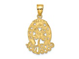 14K Yellow Gold GOOD LUCK Horseshoe and Clover Charm
