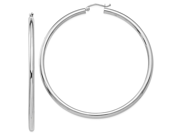 Rhodium Over 14k White Gold 2 9/16" Polished Tube Hoop Earrings
