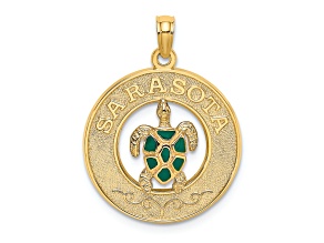 14k Yellow Gold Textured with Enamel Turtle SARASOTA Circle Charm