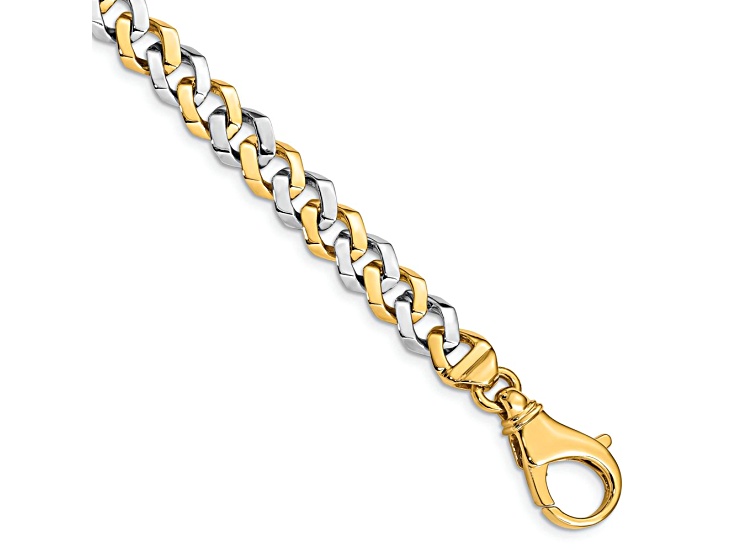 10k Yellow Gold and 10k White Gold 8mm Hand-polished Fancy Link Bracelet