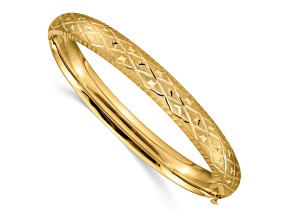 10k Yellow Gold 8.75mm Diamond-Cut and Brushed Fancy Hinged Bangle Bracelet