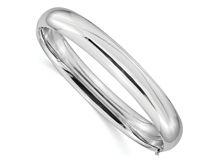 Rhodium Over 14k White Gold High Polished 10mm Hinged Bangle