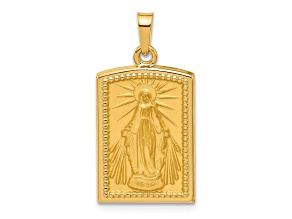 14k Yellow Gold Satin Rectangular Miraculous Medal Charm