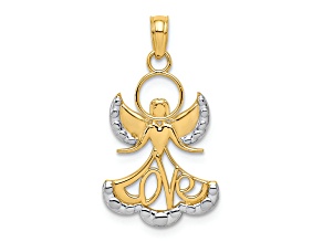 10K Yellow Gold and Rhodium Over 10K Yellow Gold Love Angel Pendant