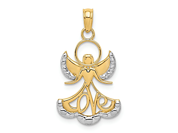 10K Yellow Gold and Rhodium Over 10K Yellow Gold Love Angel Pendant