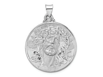 Picture of Rhodium Over 14k White Gold Polished and Satin Jesus Face Disc Pendant
