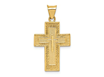 Picture of 14k Yellow Gold Textured Reversible Lord's Prayer in Spanish Cross Pendant
