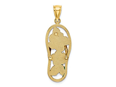 14k Yellow Gold Enamel Red Hibiscus Flower Flip-Flop Charm