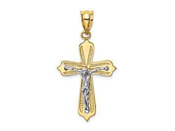 Picture of 14k Yellow Gold and 14k White Gold Textured Crucifix Pendant