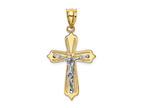 14k Yellow Gold and 14k White Gold Textured Crucifix Pendant