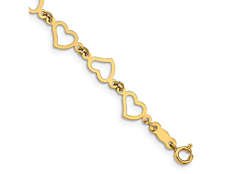 14k Yellow Gold Flat Open Hearts Link Bracelet