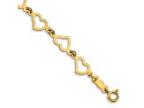 14k Yellow Gold Flat Open Hearts Link Bracelet