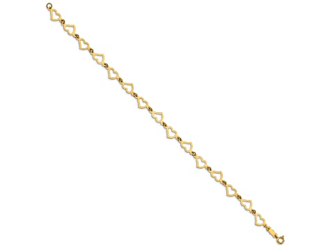 14k Yellow Gold Flat Open Hearts Link Bracelet