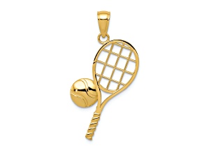 14k Yellow Gold Diamond-Cut Tennis Racquet Charm