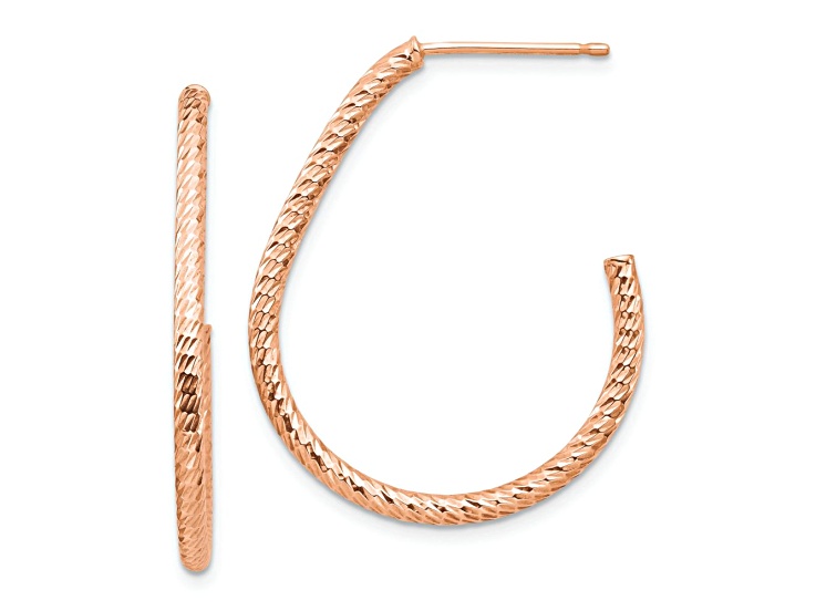 14k Rose Gold Polished and Diamond-Cut 1 3/16" J-Hoop Earrings