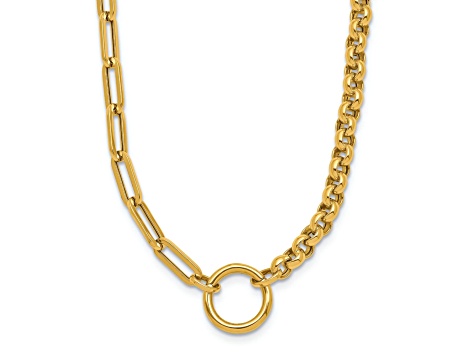 14K Yellow Gold Rolo and Paperclip Link 18-inch Lariat Necklace