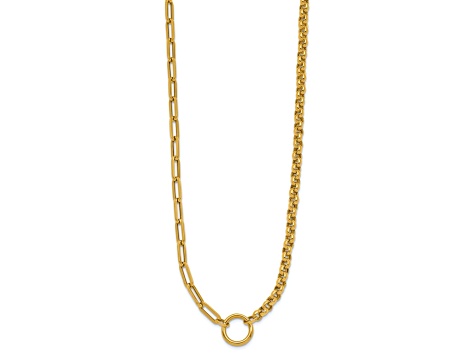 14K Yellow Gold Rolo and Paperclip Link 18-inch Lariat Necklace