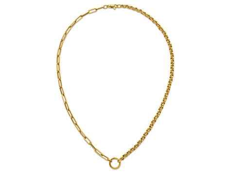 14K Yellow Gold Rolo and Paperclip Link 18-inch Lariat Necklace