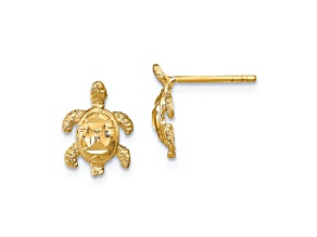 14k Yellow Gold Polished Diamond-Cut Sea Turtle Stud Earrings