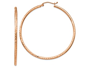 14k Rose Gold Diamond-Cut 2 1/16" Round Tube Hoop Earrings