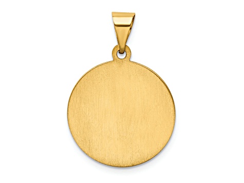 14K Yellow Gold Polished and Satin St. Christopher Medal Hollow Pendant