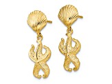 14k Yellow Gold Textured Shell and Starfish Dangle Earrings