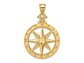 14K Yellow Gold Diamond-cut Polished Compass Pendant