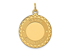 14k Yellow Gold Textured and Laser Design Happy Anniversary Circle Charm