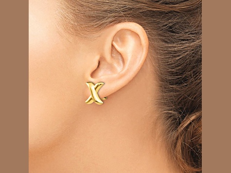 14k Yellow Gold 16mm Polished X Stud Earrings