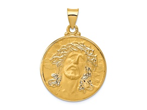 14K Yellow Gold Head of Christ Medal Hollow Round Pendant