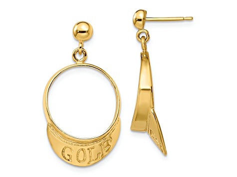 14k Yellow Gold 3D Golf Visor Dangle Earrings