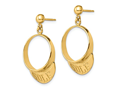 14k Yellow Gold 3D Golf Visor Dangle Earrings