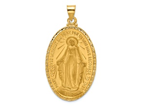 14k Yellow Gold Satin and Polished Miraculous Medal Oval Pendant