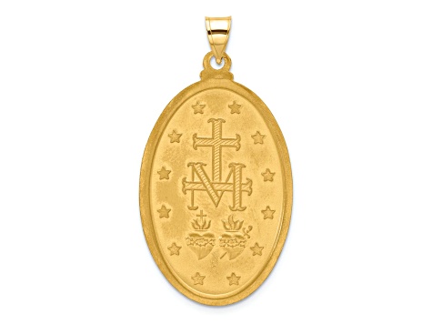 14k Yellow Gold Satin and Polished Miraculous Medal Oval Pendant