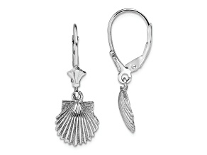 Rhodium Over 14k White Gold Textured Scallop Shell Dangle Earrings