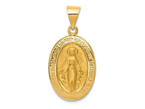 14K Yellow Gold Hollow Polished and Satin Miraculous Medal Pendant