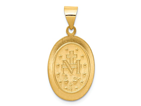 14K Yellow Gold Hollow Polished and Satin Miraculous Medal Pendant ...