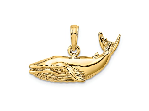 14k Yellow Gold Textured Humpback Whale Pendant