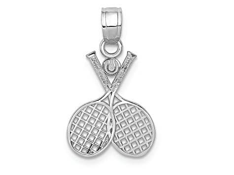 Rhodium Over 14k White Gold Textured Double Tennis Racquet Charm