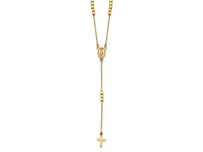 14K Yellow Gold Rosary Design Miraculous Medal Cross Y-Drop