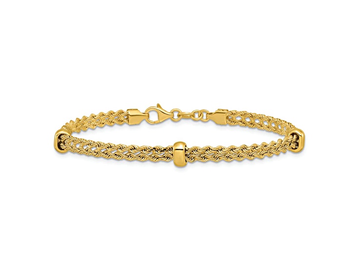 14k Yellow Gold Polished and Diamond-Cut Fancy Braided Rope Link Bracelet