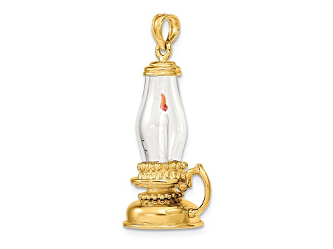 14k Yellow Gold Glass with Enamel 3D Candle Lantern Charm