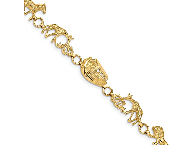 14k Yellow Gold Polished and Textured Noah's Ark Link Bracelet