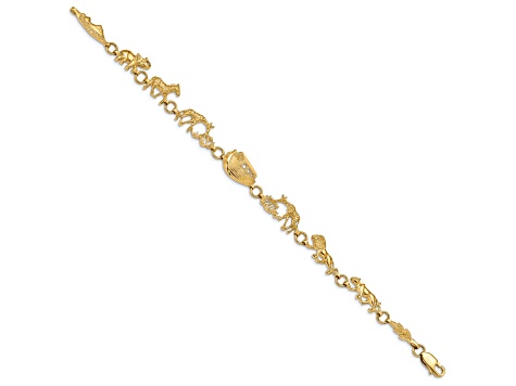 14k Yellow Gold Polished and Textured Noah's Ark Link Bracelet